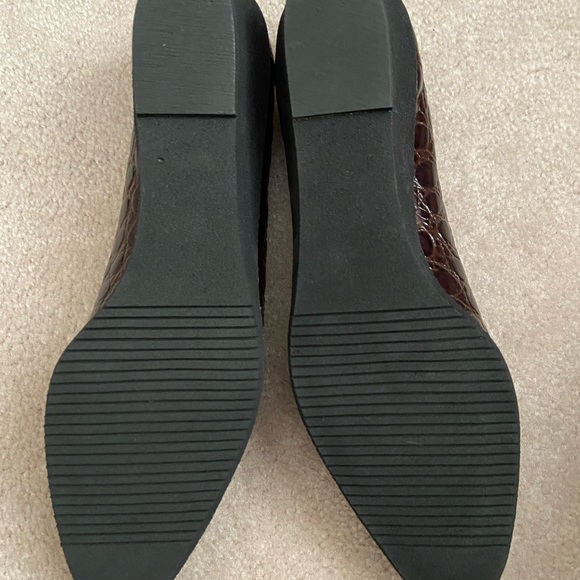 NEVER WORN! VINTAGE FERRAGAMO BROWN WEDGE CALF CROC LEATHER  Sz 8 2A (width). - Picture 4 of 8